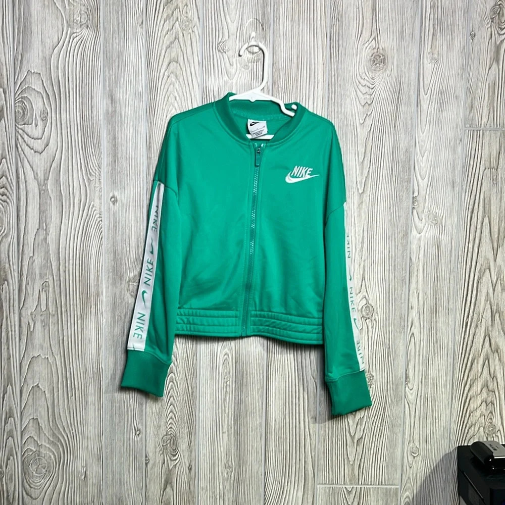 Nike Girls Kids Sportswear Logo Print Zip Up Mint Green Track Suit Jacket Small